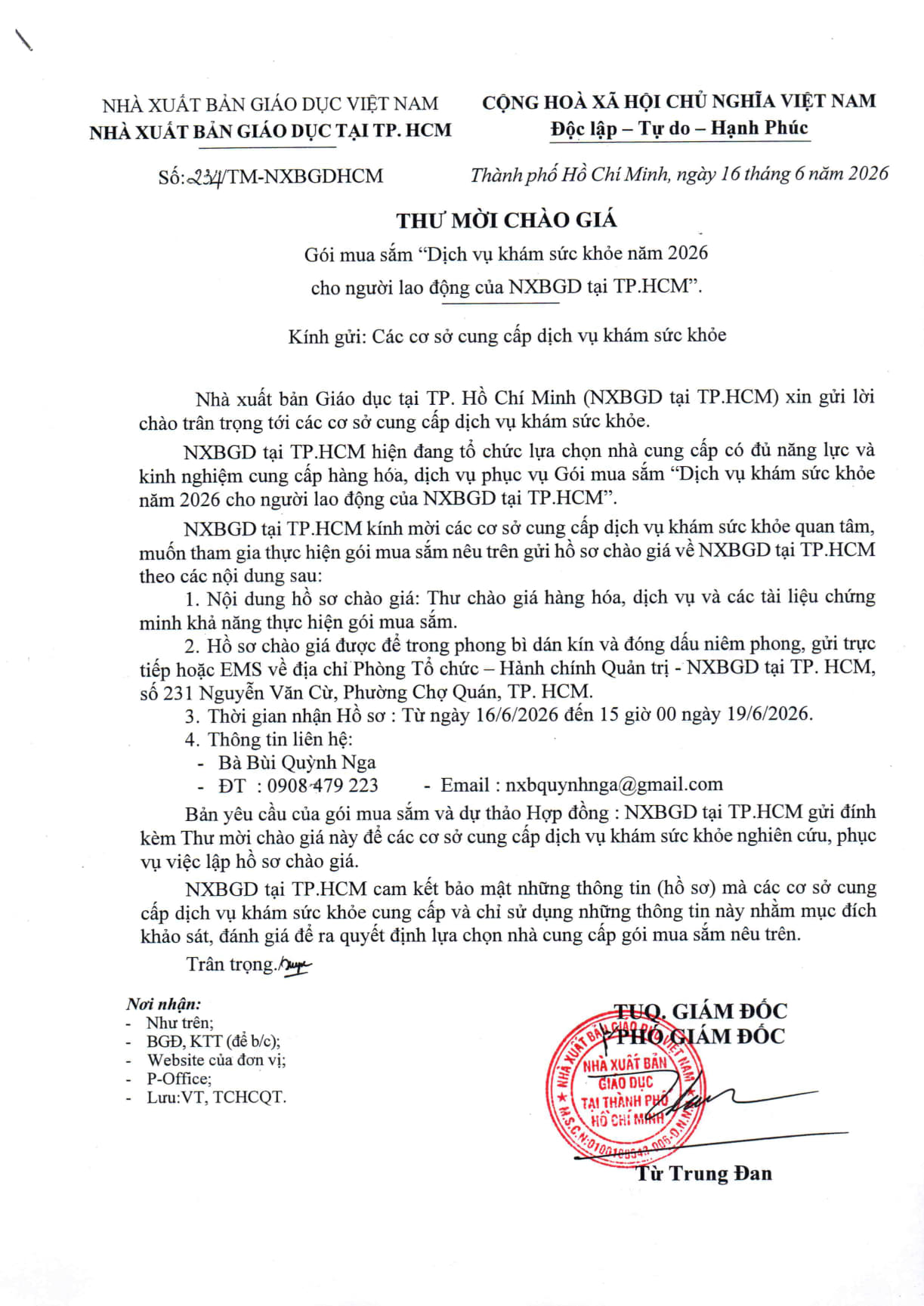 Thư mời chào giá Khám sức khỏe năm 2026 - 01